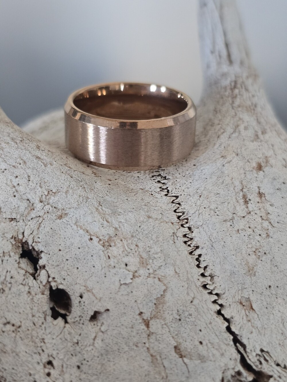 Rose Gold Unisex Brushed Stainless Steel Comfort-Fit Band Ring - Size 9